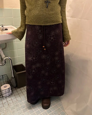 Flower Stitch Fleece Maxi Skirt