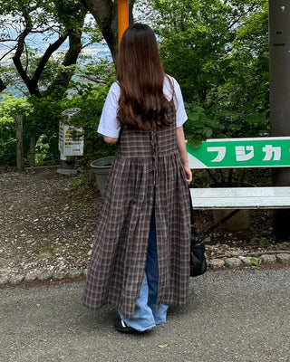 Ribbon check long dress