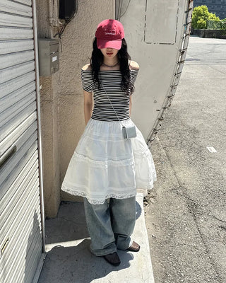 Lace tiered midi skirt