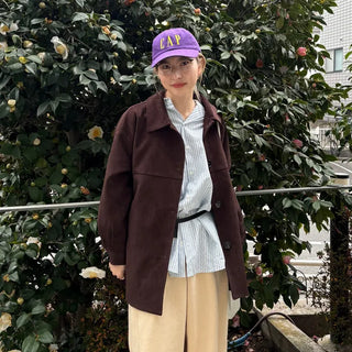 Suede Collar Neck Mid-Length Jacket