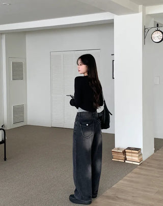 Back pocket denim pants