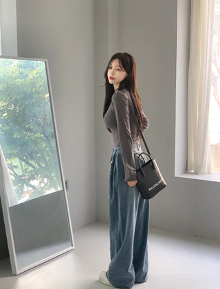 [6 colors] Slim V-neck long-sleeve T-shirt