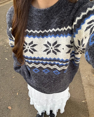 (Unisex) Snowflake Round Neck Knit