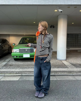 Natural Wash Rib Wide Denim Pants
