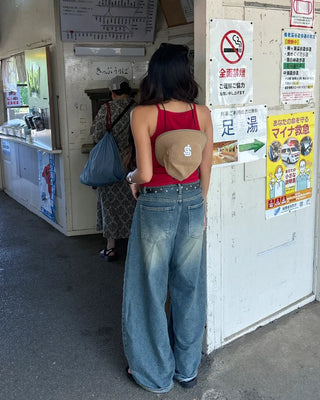 Whiskered Wash Baggy Jeans