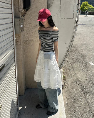 Lace tiered midi skirt
