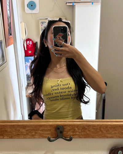 Lettering Lace Neck Bra Camisole