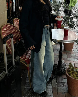(ORIGINAL) Double Unique Seam Wide Denim Pants