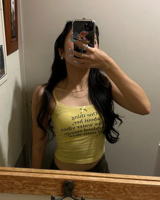 Lettering Lace Neck Bra Camisole