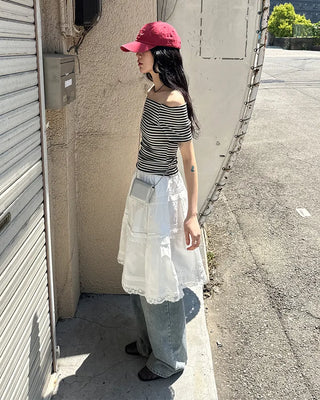 Lace tiered midi skirt