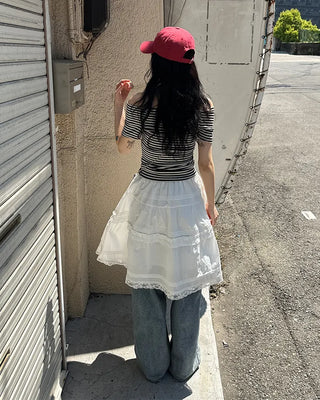 Lace tiered midi skirt