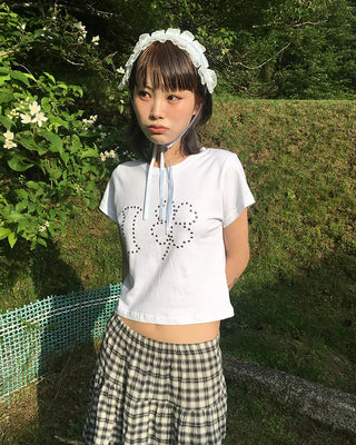I Clover Stud Semi-Cropped Half T-Shirt