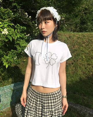 I Clover Stud Semi-Cropped Half T-Shirt