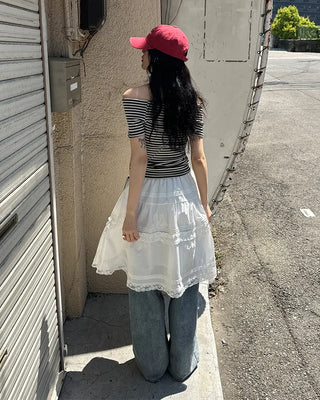 Lace tiered midi skirt