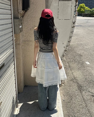 Lace tiered midi skirt