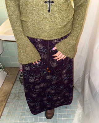 Flower Stitch Fleece Maxi Skirt