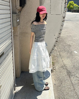 Lace tiered midi skirt