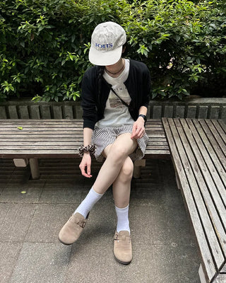 Striped elastic waist shorts