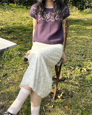 Floral short-sleeved knit