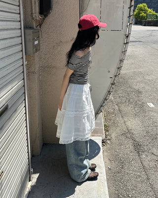 Lace tiered midi skirt