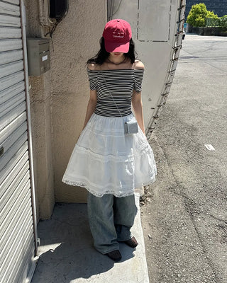 Lace tiered midi skirt