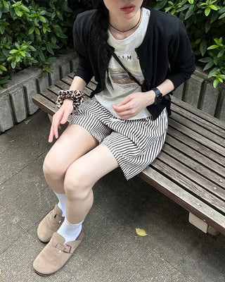 Striped elastic waist shorts