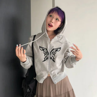 Butterfly Cropped Hoodie Zip-Up