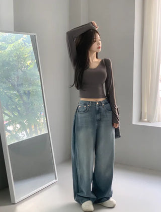[6 colors] Slim V-neck long-sleeve T-shirt