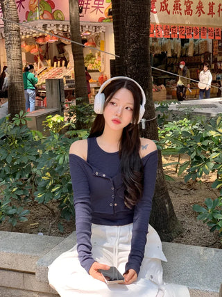 [2pcs] Button Cardigan Sleeveless Set