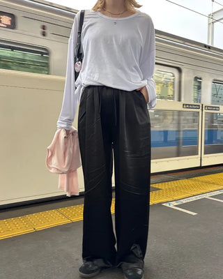 (Unisex) U-neck simple long-sleeve cut and sew