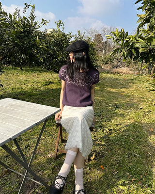 Floral short-sleeved knit