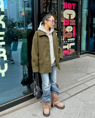 (Unisex) Center Seam Flap Pocket Half Coat