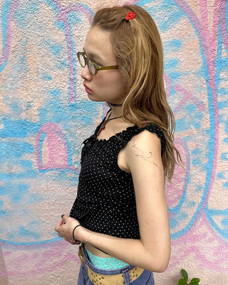 Pindot Ribbon Gathered Elastic Tank Top