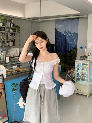 Frilled lace sleeveless blouse (2 colors)
