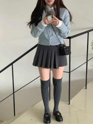 Ribbon pleated mini skirt pants (2c)