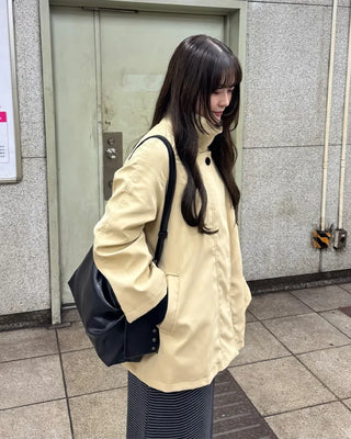 High-neck trench half coat
