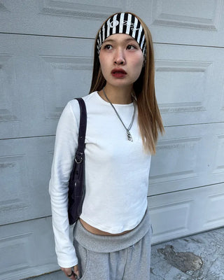 Round hem cotton long t-shirt