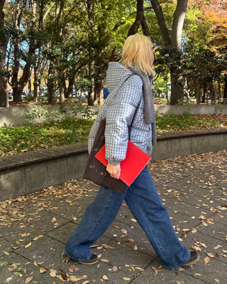 Gingham check hooded faux down jacket