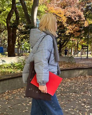 Gingham check hooded faux down jacket