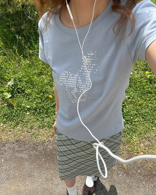 Horse print slim half T-shirt