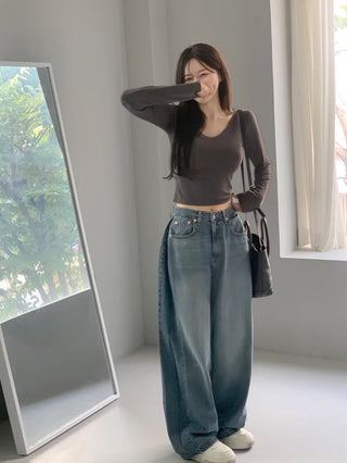 [6 colors] Slim V-neck long-sleeve T-shirt
