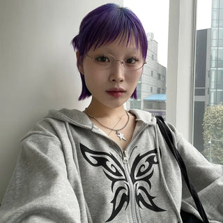 Butterfly Cropped Hoodie Zip-Up