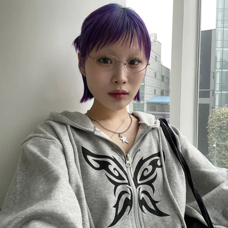Butterfly Cropped Hoodie Zip-Up