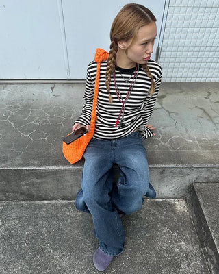 Striped semi-cropped long-sleeve T-shirt