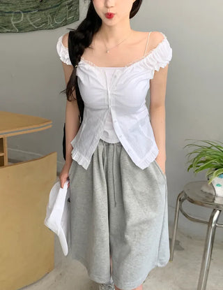 Frilled lace sleeveless blouse (2 colors)
