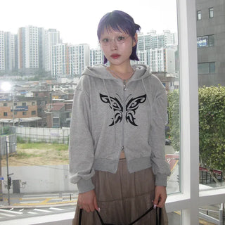 Butterfly Cropped Hoodie Zip-Up