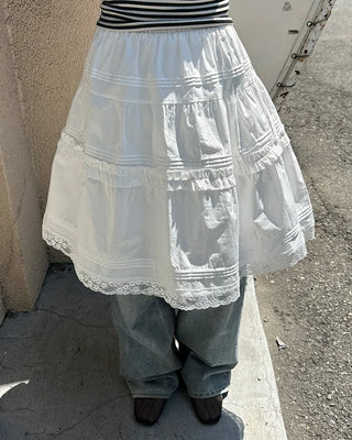 Lace tiered midi skirt