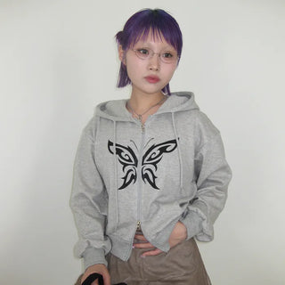 Butterfly Cropped Hoodie Zip-Up