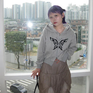 Butterfly Cropped Hoodie Zip-Up