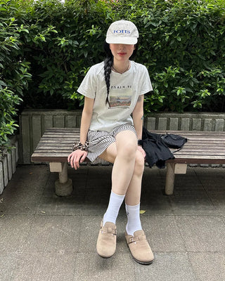Striped elastic waist shorts